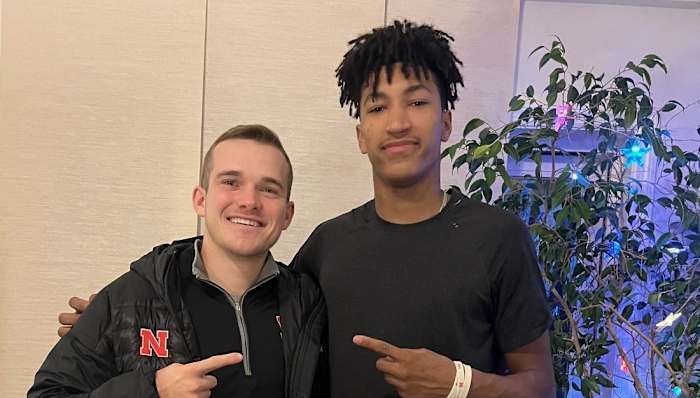 Quinn Clark with Nebraska wide receivers coach Garret McGuire